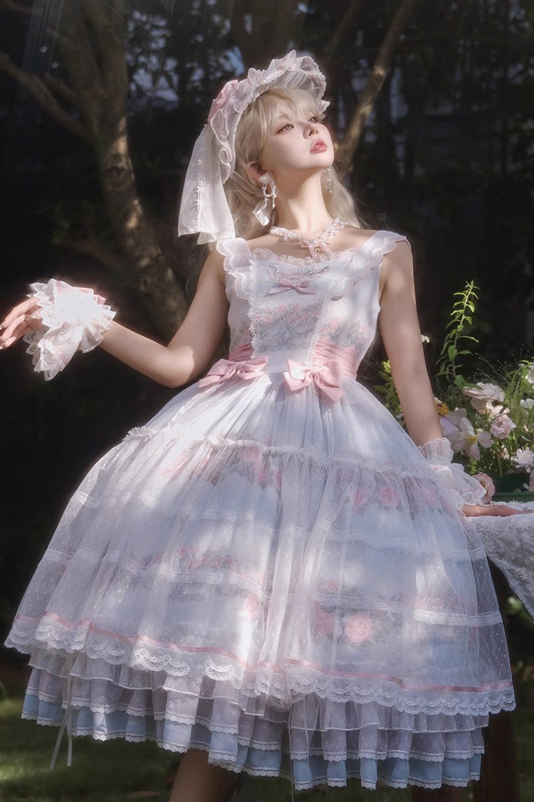 Multi-Color [Rose Flower Cage] Print Ruffle Bowknot Sweet Elegant Lolita Jsk Dress - Product - 3