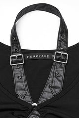 Black Halterneck Sleeveless Buckle Strap Women's Punk Vest - Product - 5