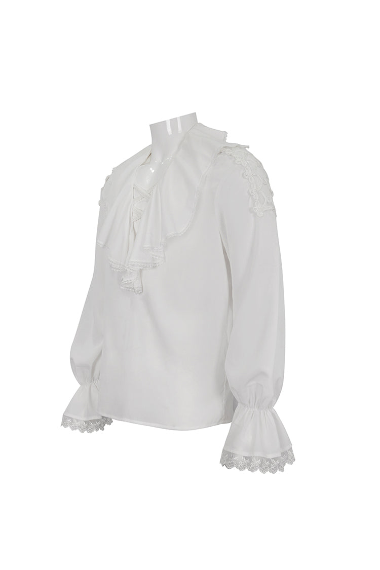 White Ruffled Collar Puff Sleeved Men's Gothic Shirt - Product - 8