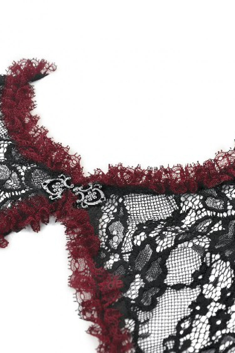 Black/Red Long Puff Flared Sleeves Floral Lace Women's Gothic Cape - Product - 12