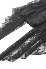 Black Trumpet Sleeves Multi-Layered Lace Velvet Embroidered Lace-Up Women's Gothic Dress - Product - 16