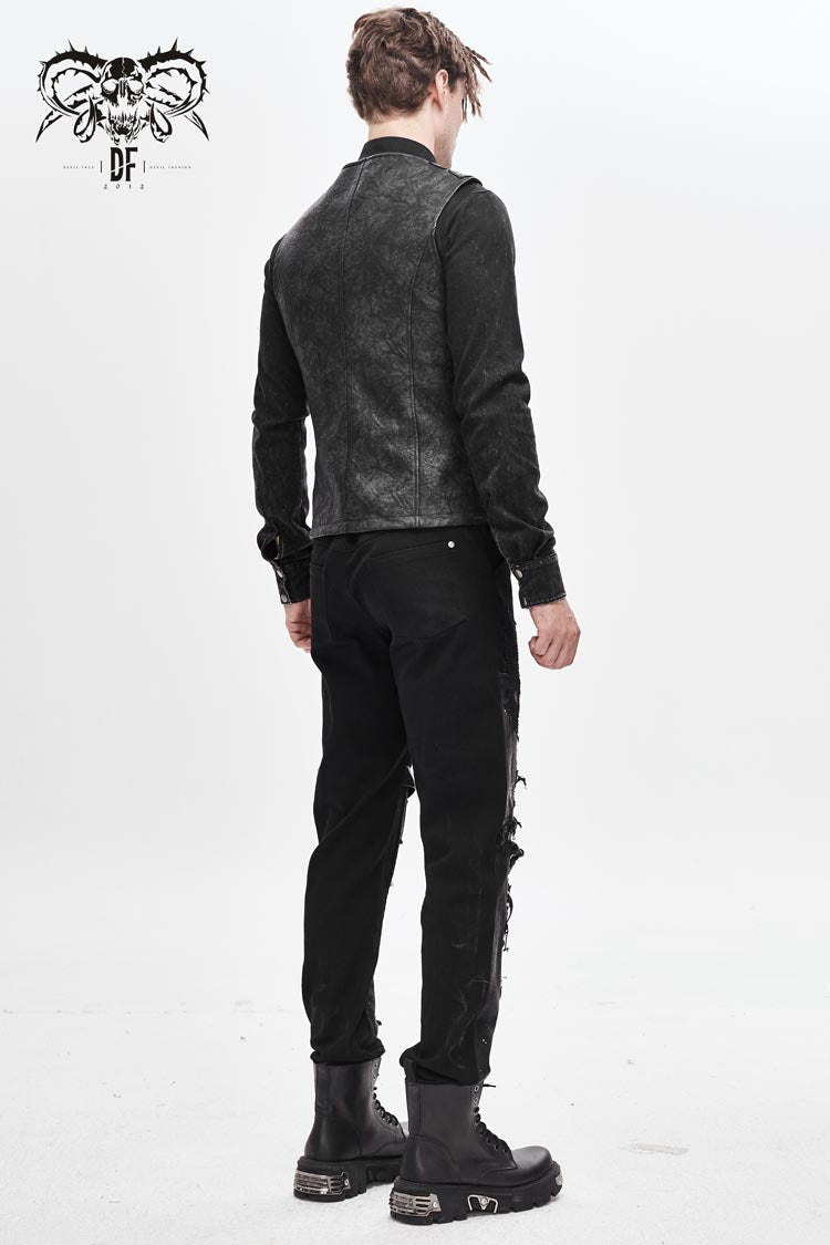 Gray V Neck Fog Flower Shoulder Loop Chest Lace Up Men's Punk Waistcoat - Product - 4