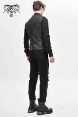Gray V Neck Fog Flower Shoulder Loop Chest Lace Up Men's Punk Waistcoat - Product - 4