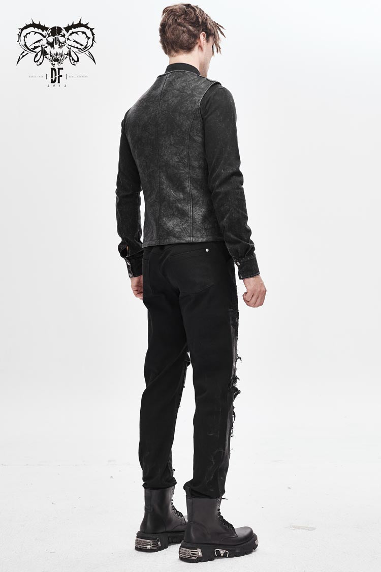 Gray V Neck Fog Flower Shoulder Loop Chest Lace Up Men's Punk Waistcoat - Product - 4