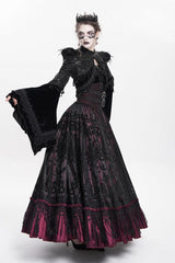 Red Jacquard Embroidery Buckle Tassels Women's Gothic Long Skirt - Product - 12
