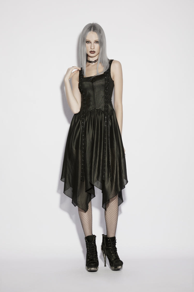 Black Off Shoulder Slim Irregular Zippered Eyelet Women's Punk College Style Dress - Black - 1