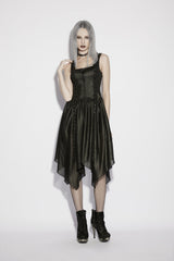 Black Off Shoulder Slim Irregular Zippered Eyelet Women's Punk College Style Dress - Black - 1