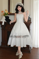 White [Flowers in the Mist] Off Shoulder Halterneck Print Ruffle Gothic Elegant Lolita Dress - Product - 2