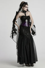 Black Off Shoulder Embroidery Lace Slim Women's Gothic Gown Fishtail Dress - Product - 4