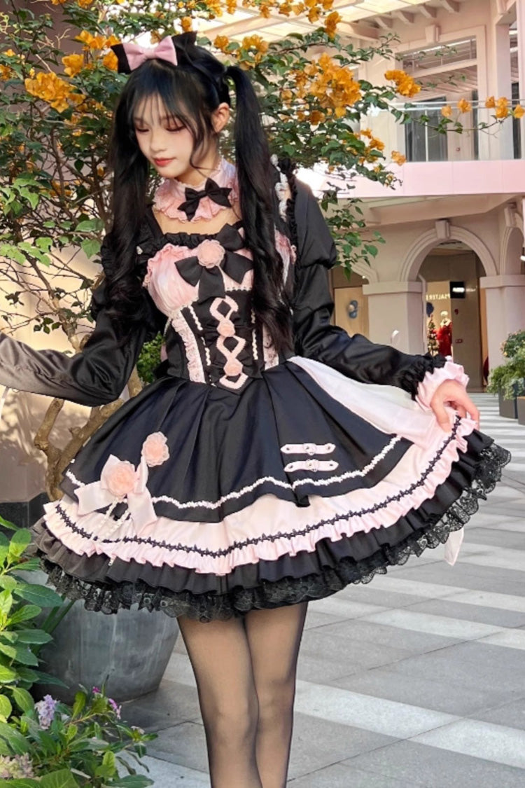Shadow Rose Sleeveless Multi-layer Ruffle Bowknot Stitching Gothic Lolita Jsk Dress 5 Colors - Product - 3