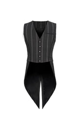 Black Retro Micro-Elastic Thick Stripe Stitching Three-Dimensional Texture Detachable Men's Punk Swallowtail Vest - Product - 6