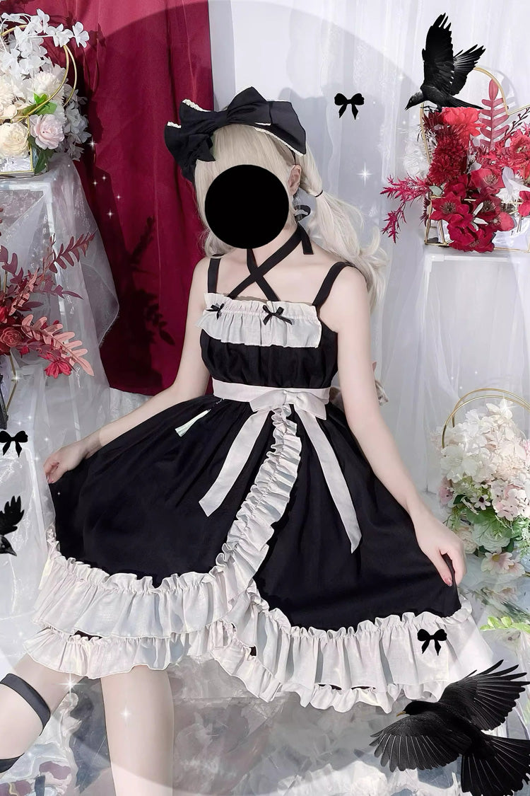 Black [Monet Estate] Sleeveless High Waisted Ruffle Bowknot Asymmetric Gothic Lolita Jsk Dress - Product - 12
