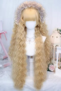 Light Gold Roman Ringlet Curls Long Wig with Blunt Bangs Sweet Lolita Style front view