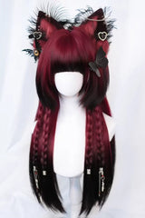 Burgundy/Black Ombre Gothic Sweet Lolita Long Straight Wig with Bangs - Product - 4