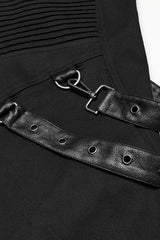 Black Lapel Collar Long Sleeves Hooded Pleated Men's Punk Coat with Buckle Strap - Product - 7