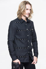 Black Cotton Long Sleeves Mens Punk Blouse - Product - 2