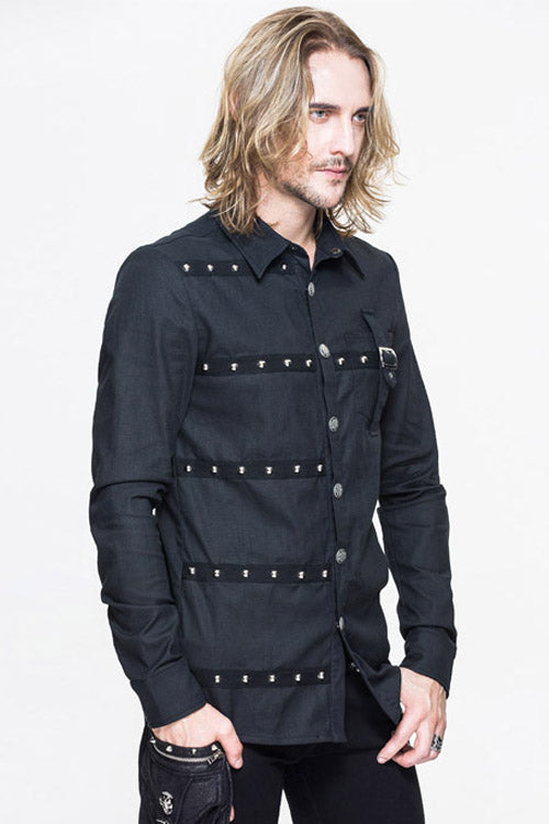 Black Cotton Long Sleeves Mens Punk Blouse - Product - 2