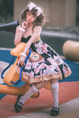 Detachable Shoulder Strap & Bowknot Print Stitching Ruffled Sweet Lolita Jsk Dress - Product - 2