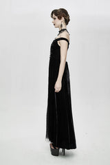 Gothic Queen Velvet Flat Shouders Lace Up Deep V Chest Slim Sexy Womens Long Dress - Product - 3