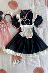 Black Short Sleeves Ruffle Love Hollow Bowknot Sweet Plus Size Chinese Style Lolita Dress Full Set - Product - 4