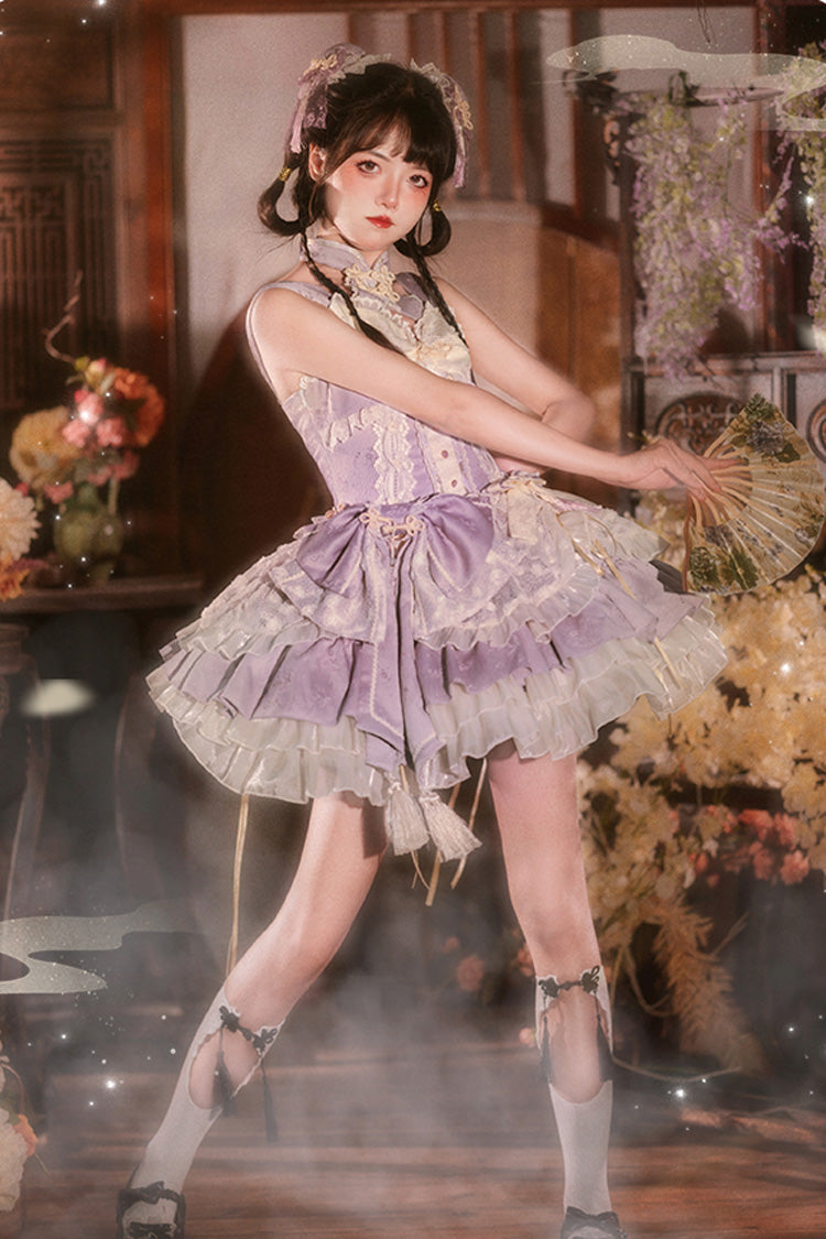 Purple White Pear Dream Multi-layer Ruffle Lace Sweet Chinese Style Princess Lolita Jsk Dress - Product - 2