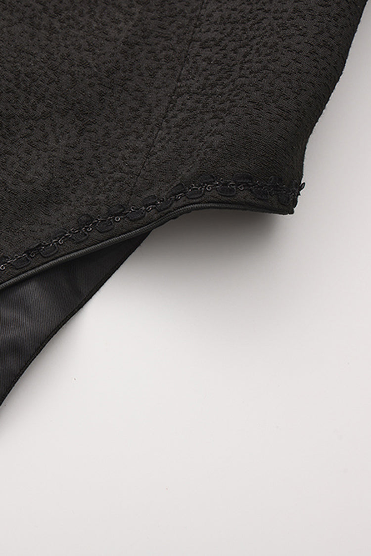 Black [Eternal Gloom Portrait] Back Cross Stand Collar Asymmetric Vintage Elegant Prince Gorgeous Handsome Lolita Coat - Product - 7
