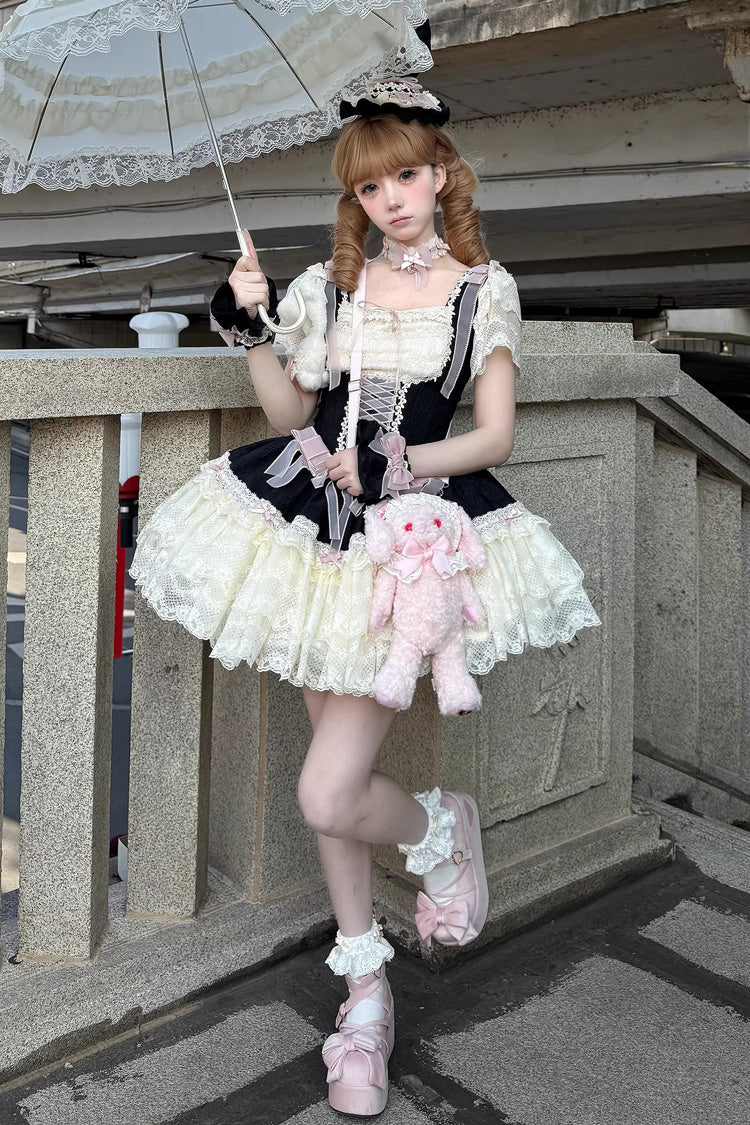 [Goodnight Alice] Sleeveless Ruffled Bow Lace-Up Sweet Lolita Jsk Dress 3 Colors - Product - 16