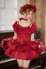 Red [Duet] Sleeveless Double-Layered Ruffle Bowknot Sweet Elegant Gorgeous Lolita Jsk Dress - Product - 2