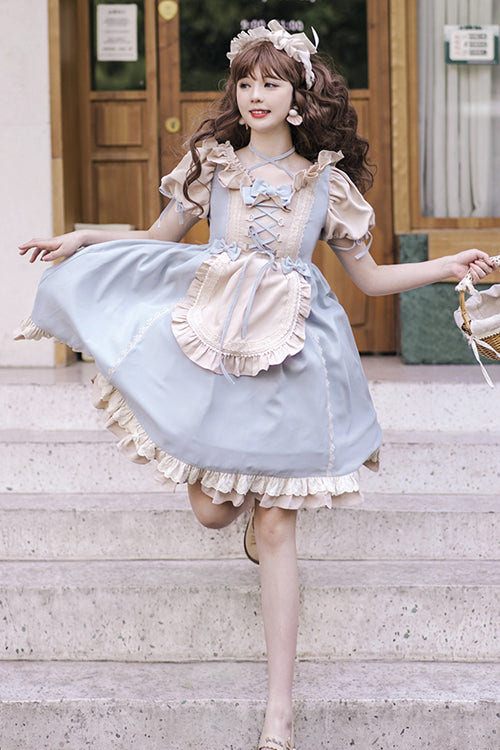 Round Collar Puff Doll Short Sleeves High Waist Bowknot Sweet Lolita Op Dress - Product - 5