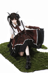 Black/Red [Soul Mantra] Plaid Print Irregular Sweet Lolita Strap Dress - Product - 11
