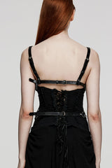 Black PU Leather Cross Metal Ring Buckle Women's Steampunk Body Harness - Product - 3