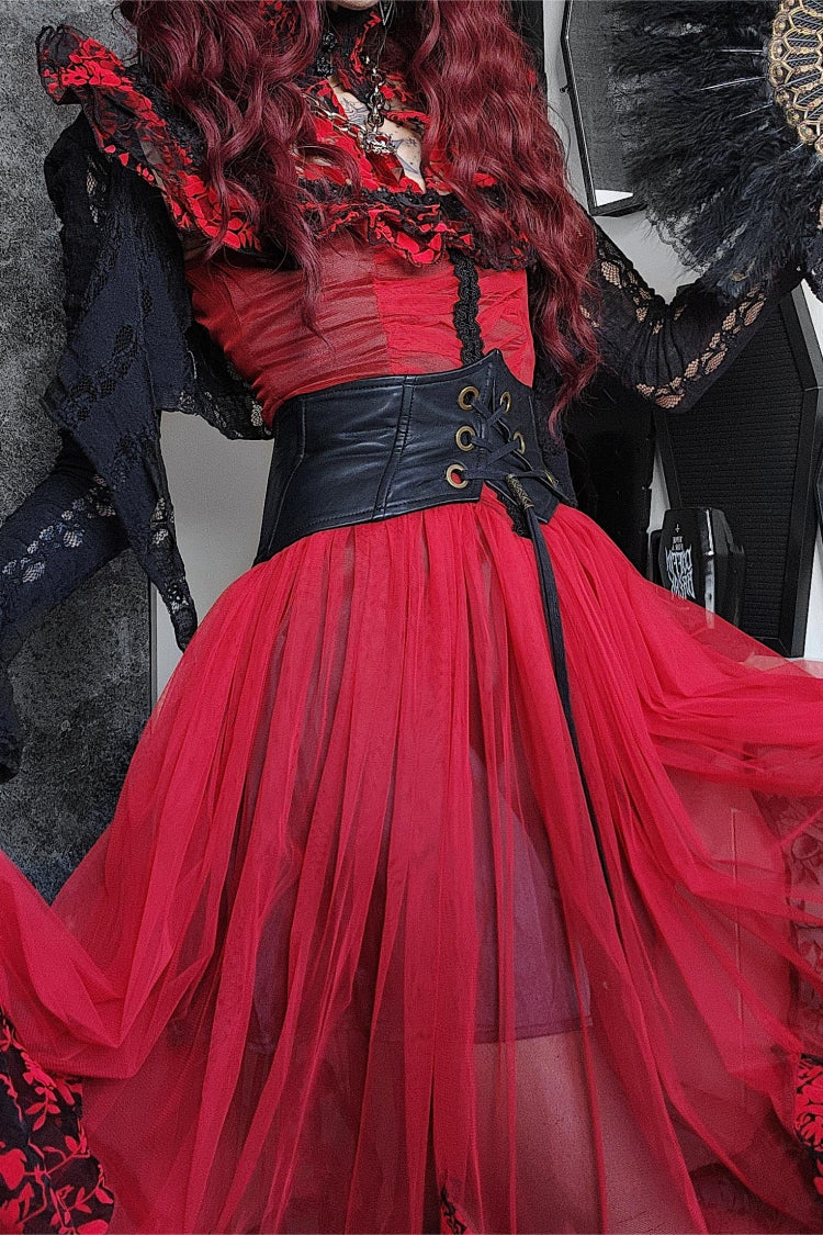 Black/Red Stand Collar Sleeveless Printed Hanayome Lace Lace-Up Women's Gothic Elegant Dress Wedding Dress - Product - 6