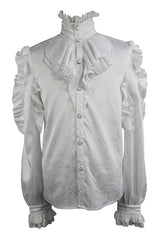 White Vampire Ruffled Sleeves Mens Gothic Blouse - Product - 4