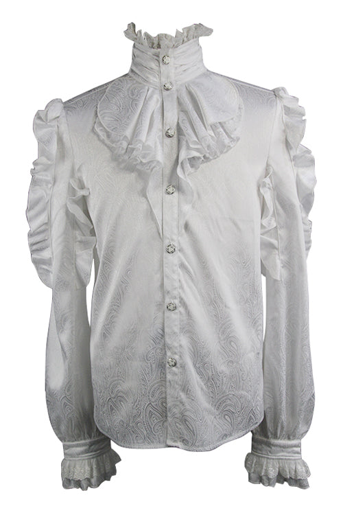 White Vampire Ruffled Sleeves Mens Gothic Blouse - Product - 4