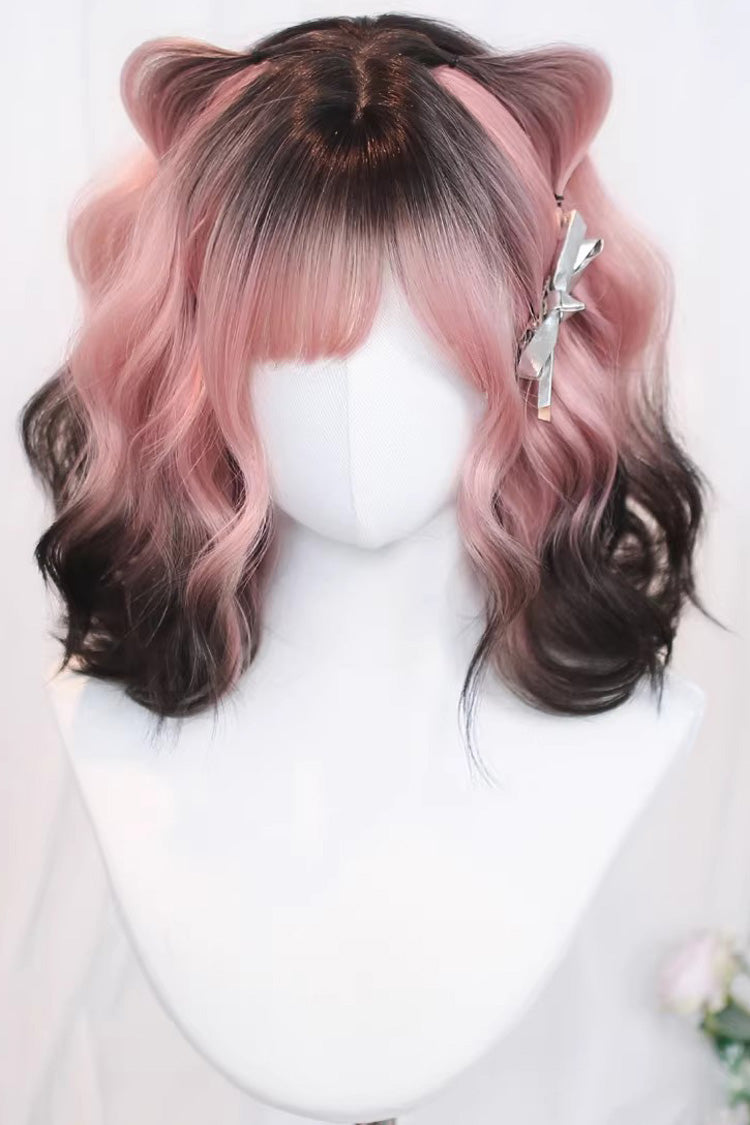 Ombre Airy Bangs with Curls Sweet Lolita Wig 3 Colors - Pink/Brown - 4
