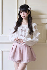 Jirai Kei Navy Collar Long Sleeves Bowknot Lace Sweet Japanese Blouse 3 Colors - White - 4