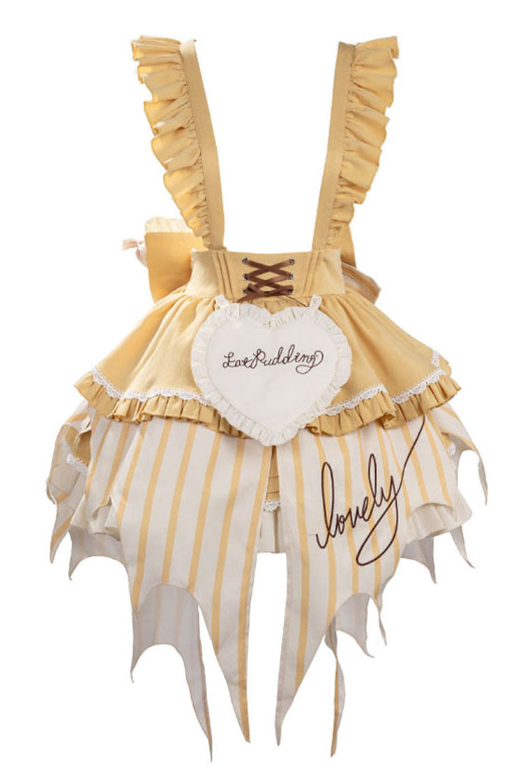 [Fruit Pudding] Vertical Lines Print Bowknot Irregular Sweet Lolita Dress 2 Colors - Product - 6