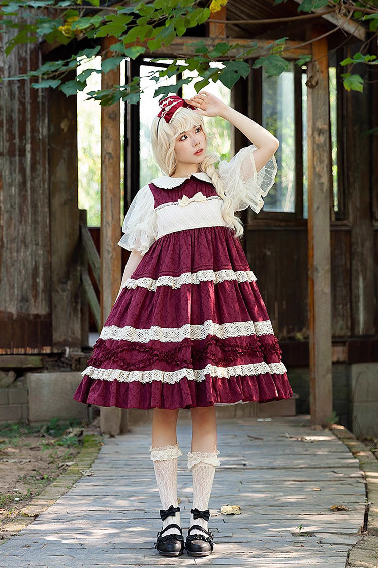 Kindergarten Class Theme Short Sleeves Jacquard Ruffle Bowknot Sweet Lolita Dress 3 Colors - Product - 7