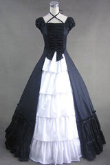 Black Cotton Cap Sleeves Floor Length Bowknot Cardigan Multi-Layer Pleats Victorian Gothic Lolita Strap Dress - Black - 1