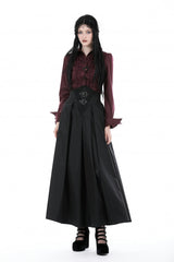 Wine Red Turn-down Collar Ruffled Long Sleeves Women's Gothic Blouse - Product - 7