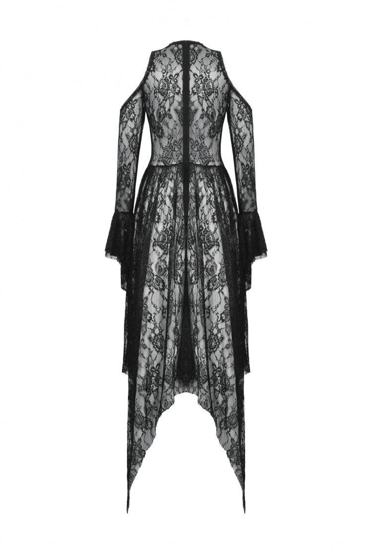 Black Off Shoulder Long Sleeves Women's Gothic Irregular Lace Dress Wedding Dress - Product - 9