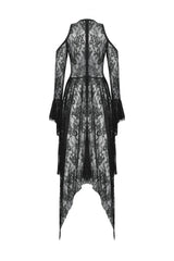 Black Off Shoulder Long Sleeves Women's Gothic Irregular Lace Dress Wedding Dress - Product - 9