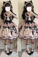 Rabbit Bear Wardrobe Print Ruffle Bowknot Sweet Lolita Dress 3 Colors - Product - 15