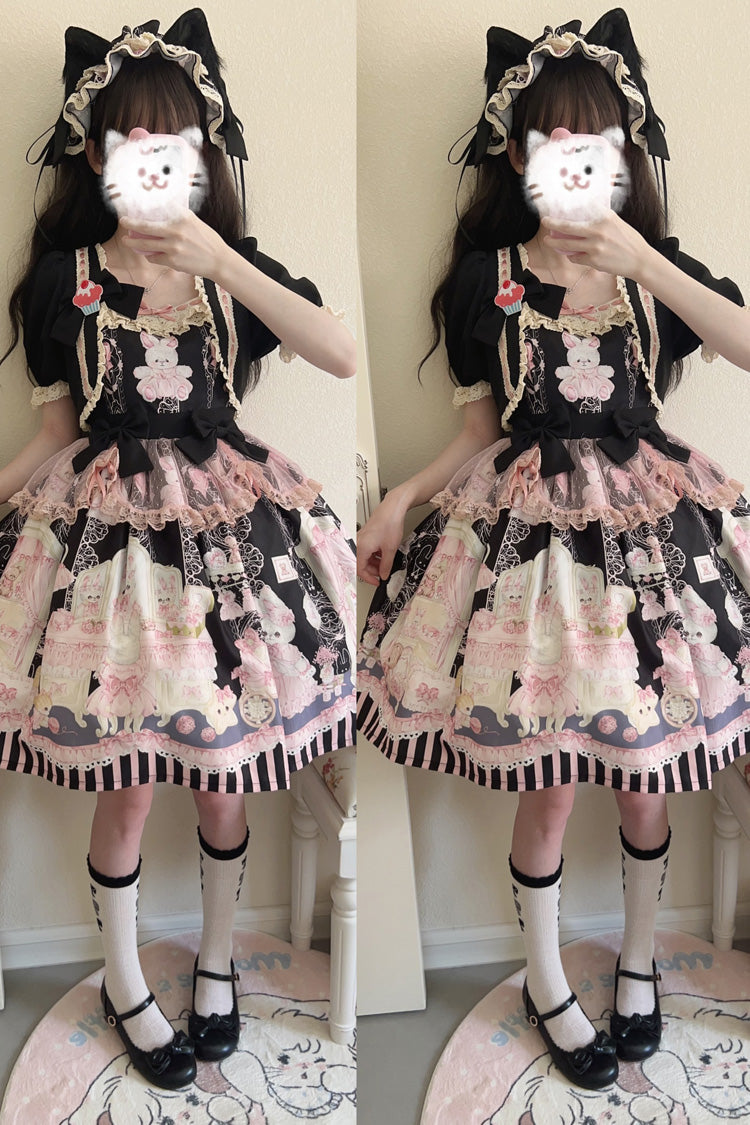 Rabbit Bear Wardrobe Print Ruffle Bowknot Sweet Lolita Dress 3 Colors - Product - 15