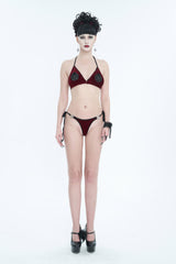 Red Velvet Stretch Sexy Cutout Pentagram Women's Gothic Swimsuit Set - Product - 2