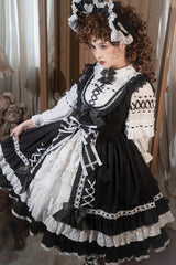 Black/White [Tina's Gift] Sleeveless Multi-Layered Ruffle Cardigan Bowknot Lace Sweet Lolita Jsk Dress - Product - 2