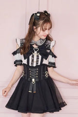 Sweet Lapel Collar Off Shoulder Short Sleeves Bowknot Pearl Jirai Kei Japanese Blouse 3 Colors - Product - 2