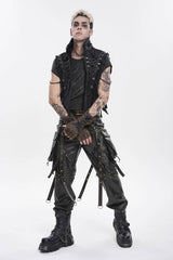 Black Stand Collar Sleeveless Zippered Chain-Decorated Men's Punk Cool Unedged Vest - Product - 9
