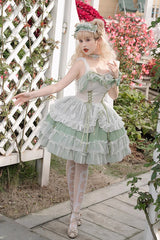 Green Multi-layer Ruffle Hanayome Lace Lace-Up Plus Size Sweet Lolita Jsk Dress (Short Version) - Product - 3