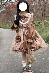 Bear Long Sleeves High Waisted Ruffle Bowknot Sweet Lolita Dress 3 Colors - Product - 6